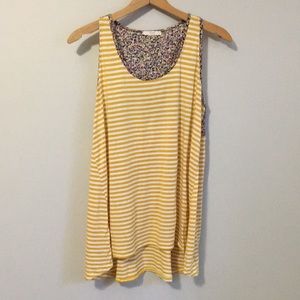 Women’s Le Lis Yellow and White Striped Swing Tank Floral, size Medium